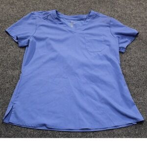 MedCouture‎ Touch Scrub Top V-Neck Short Sleeve Medical Uniform Blue Size M